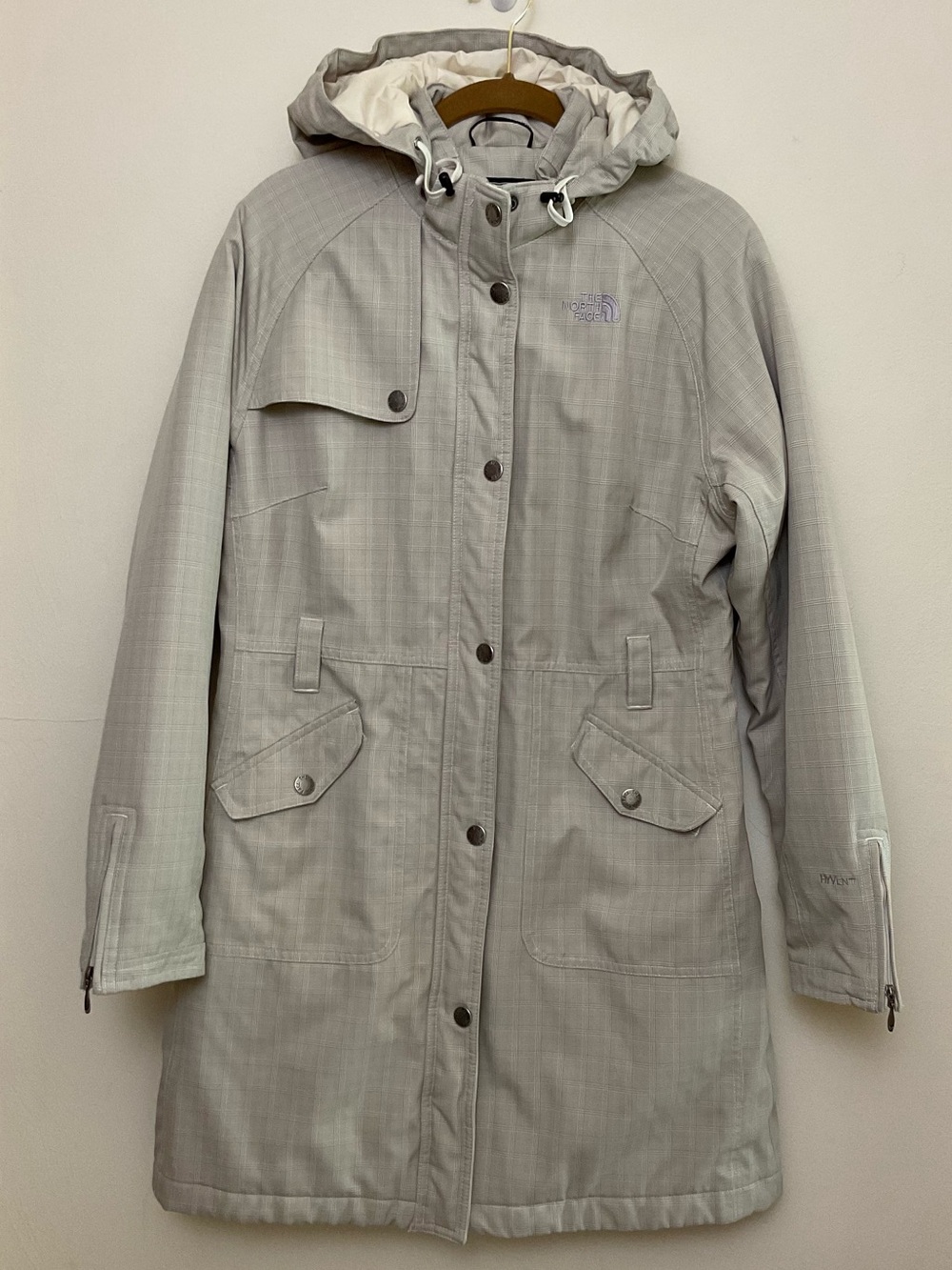 The North Face Women's Small Beige/Gray Plaid Padded Trench Coat